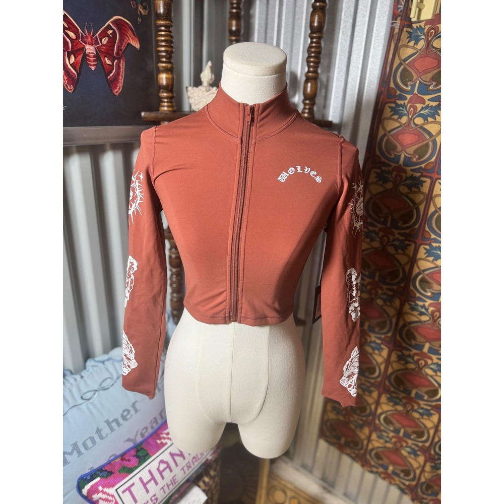 Darc sports Crop Top Jacket Full Zip Mock Neck Long Sleeve Graphic Print XS